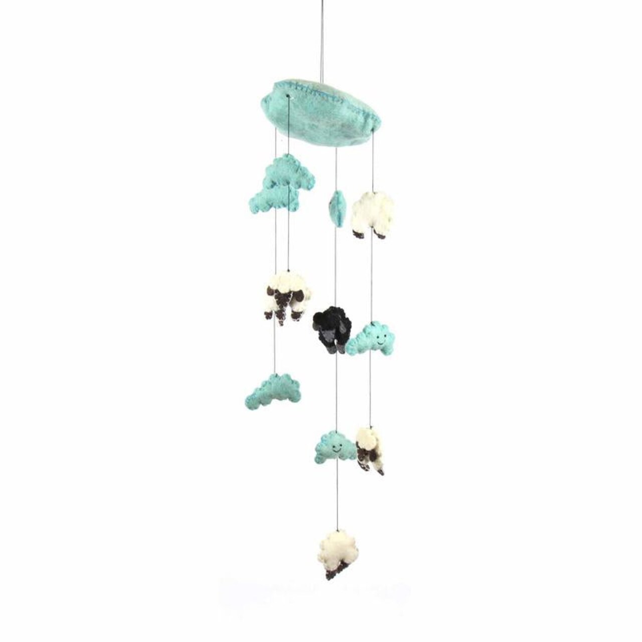 19” Blue Felt Counting Mobile Wool Sheep Mobile for Baby Room Crib Hanging Decor with Clouds
